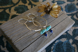 Rhode Hook Hoops- Turquoise & Lapis + Stamped Silver