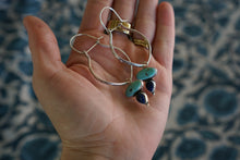 Load image into Gallery viewer, Rhode Hook Hoops- Turquoise &amp; Lapis + Stamped Silver
