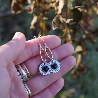 Mini Gold Paperclip Earrings- Onyx