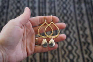 Two Tear Earrings- Brass + Silver