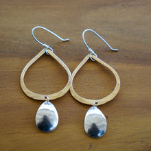 Load image into Gallery viewer, Two Tear Earrings- Brass + Silver
