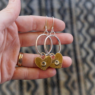 Heart Charm Hoops- Smoky Quartz