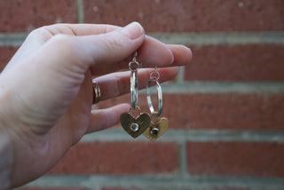 Heart Charm Hoops- Smoky Quartz