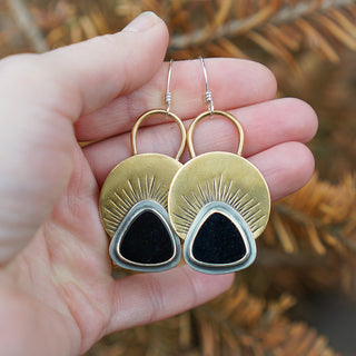 Pre Order First Light Brass Earrings- Black Onyx