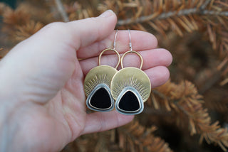 Pre Order First Light Brass Earrings- Black Onyx