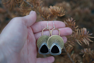 Pre Order First Light Brass Earrings- Black Onyx