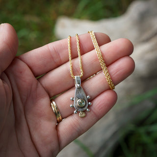 Sad Girl Necklace- Chartreuse Montana Sapphire + 14K Gold