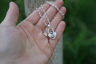 Locked Heart Necklace- Baby Blue Montana Sapphire + Silver & 1OK Gold