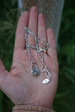 Locked Heart Necklace- Baby Blue Montana Sapphire + Silver & 1OK Gold