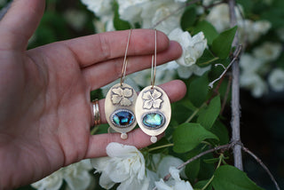 Bloom Brass Dangle Earrings- Abalone