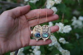 Bloom Brass Dangle Earrings- Abalone