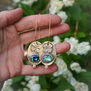 Bloom Brass Dangle Earrings- Abalone