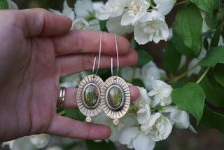 Sunburst Brass Dangle Earrings- Unakite