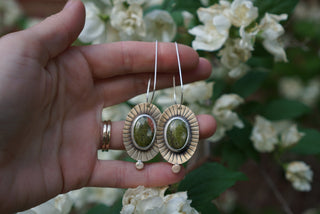 Sunburst Brass Dangle Earrings- Unakite