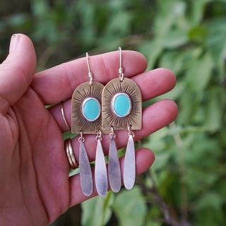 Protector Brass Dangle Earrings- Turquoise
