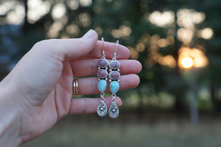 Column Earrings- Rhodonite + Larimar