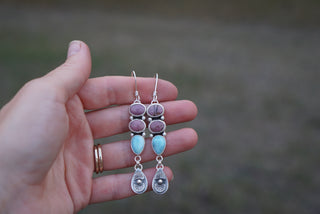 Column Earrings- Rhodonite + Larimar