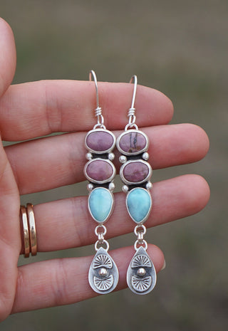 Column Earrings- Rhodonite + Larimar