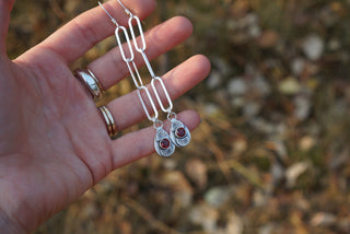 January Paperclip Earrings- Garnet + Silver