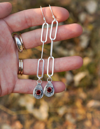 January Paperclip Earrings- Garnet + Silver