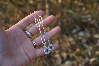 January Paperclip Earrings- Garnet + Silver