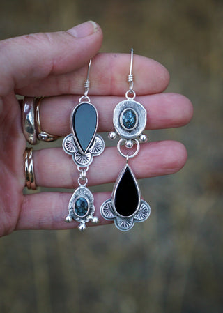 Old World Earrings- Black Onyx and Variscite