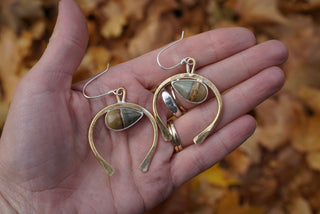 Plain Luck Earrings- Jasper, Silver and Brass