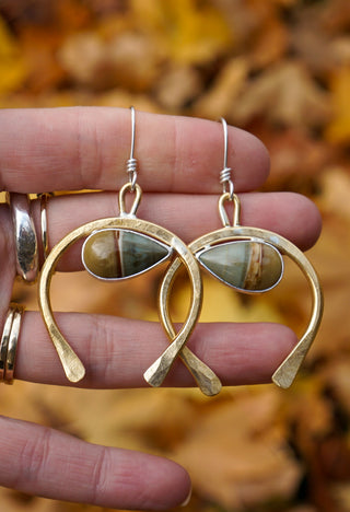 Plain Luck Earrings- Jasper, Silver and Brass