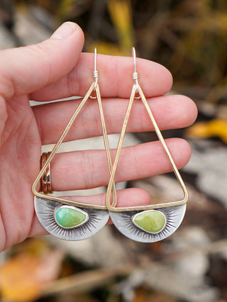 Dawn Earrings- Turquoise, Silver and Brass