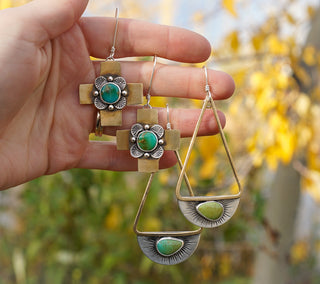 Dawn Earrings- Turquoise, Silver and Brass
