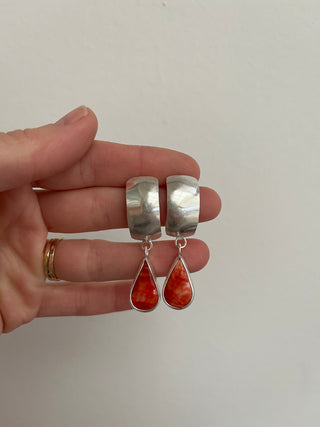 Dome Post Earrings- Red Spondylus Shell
