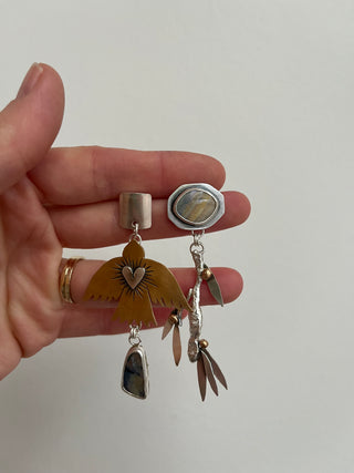 Peace Asymmetrical Post Earrings- Boulder Opal