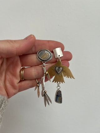 Peace Asymmetrical Post Earrings- Boulder Opal