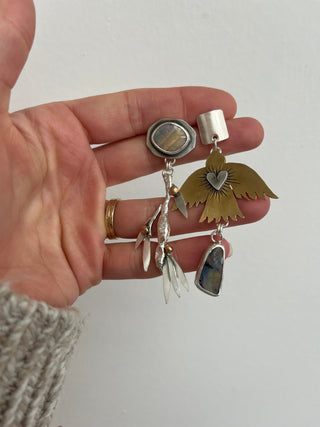 Peace Asymmetrical Post Earrings- Boulder Opal
