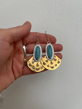 Spanish Fan Earrings- Amazonite