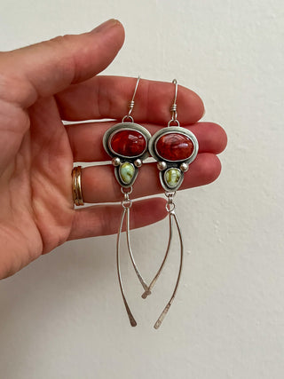 Sprite Earrings- Spiny Oyster Shell + Palomino Variscite