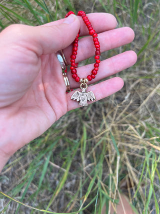 Solana Beaded Charm Necklace- Bird + Red