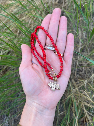 Solana Beaded Charm Necklace- Bird + Red