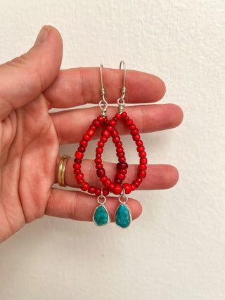 Solana Beaded Earrings- Red + Turquoise