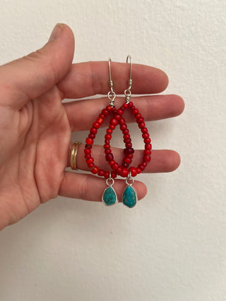 Solana Beaded Earrings- Red + Turquoise