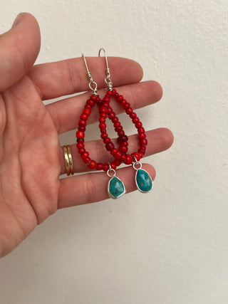 Solana Beaded Earrings- Red + Turquoise