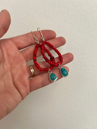 Solana Beaded Earrings- Red + Turquoise