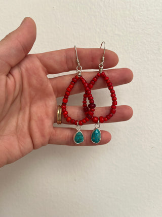 Solana Beaded Earrings- Red + Turquoise