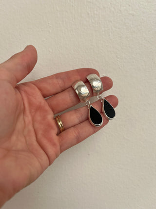 Dome Post Earrings- Black Onyx