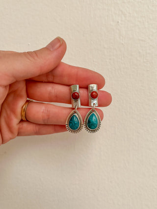Desert Bar Post Earrings- Turquoise + Red Jasper