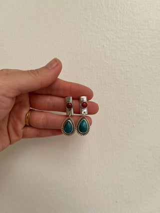 Desert Bar Post Earrings- Turquoise + Red Jasper