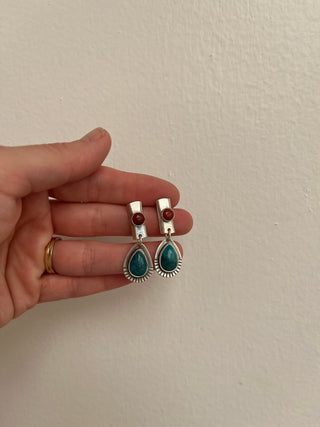 Desert Bar Post Earrings- Turquoise + Red Jasper