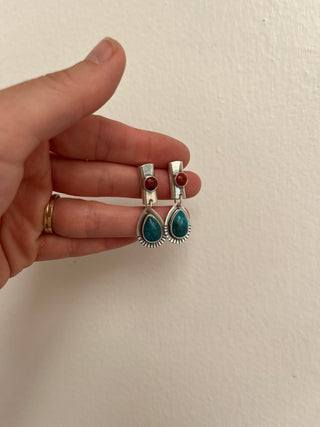 Desert Bar Post Earrings- Turquoise + Red Jasper