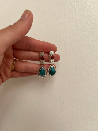 Desert Bar Post Earrings- Turquoise + Red Jasper