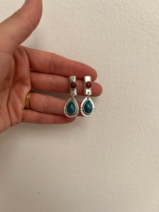 Desert Bar Post Earrings- Turquoise + Red Jasper